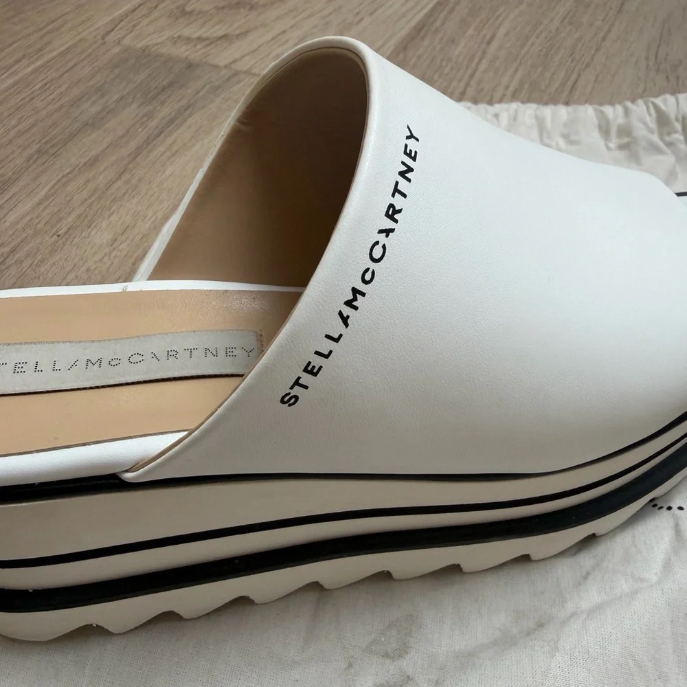 Stella McCartney White Platform Slides with Black Accents